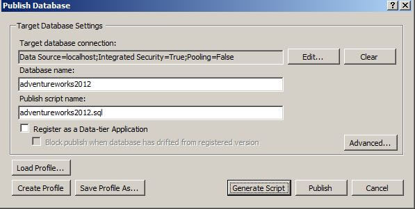 SQL Server Data Tools - Publish Database